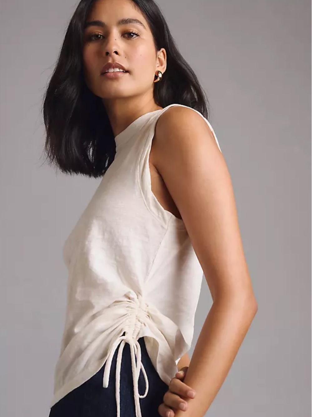 Anthropologie Pilcro Women's Ivory  Sleeveless Ruched Cotton Top Sz S